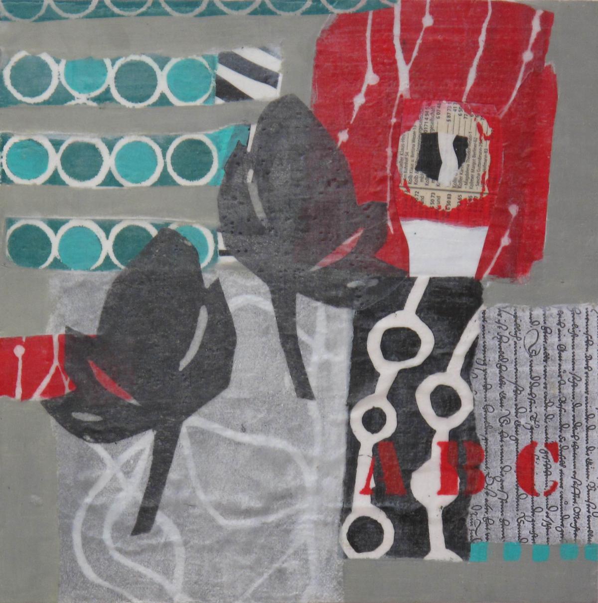 Grafisches III, 2013, Acryl, Collage, Wachs auf Leinwand, 30 x 30 cm